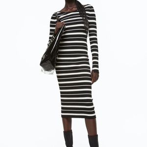 H&M Black & White Striped Knit Long Sleeve Midi Dress